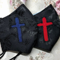 【販売済】冬用／漆黒／ゴシックマスク／十字架／青 5枚目の画像