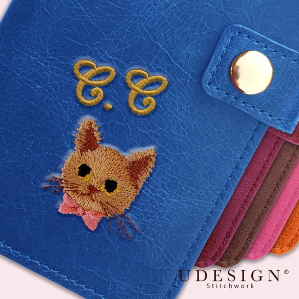 【名入れ猫顔刺繍】本革仕様iphone,Andoroid,OK♥︎スマホケースー小 1枚目の画像