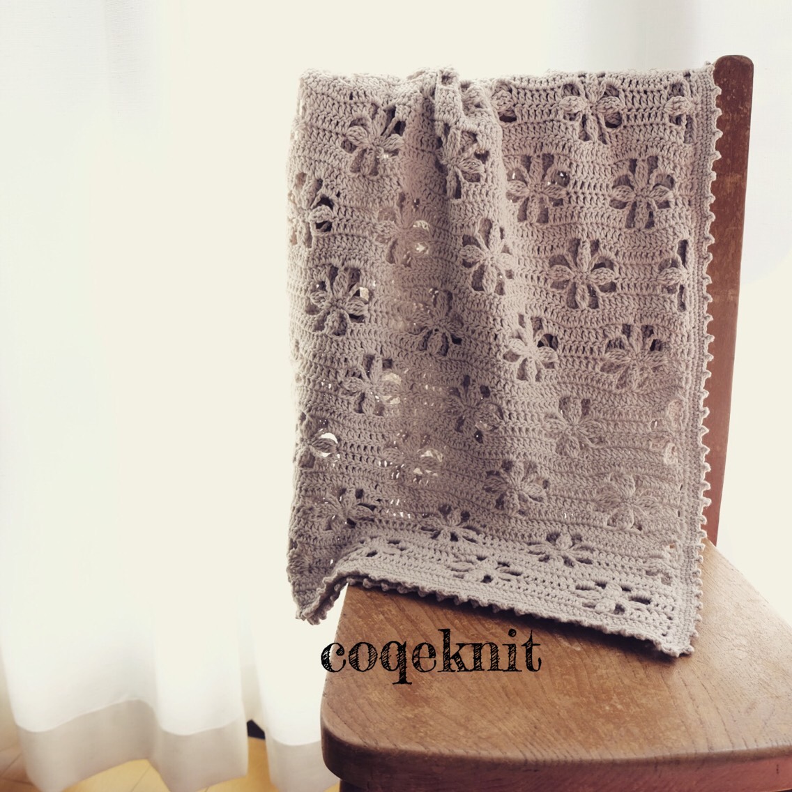 受注制作◇ノスタルジック おくるみ◇コットンブランケット◇ひざ掛け◇アイスグレー