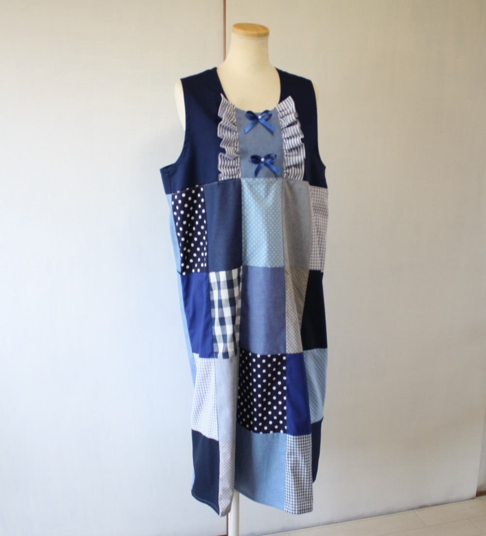 パッチワークワンピース　ネイビー