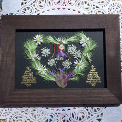 ハートのクリスマスリース 押し花額 贈り物にも♬ 1枚目の画像