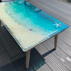 センターテーブル ターコイズブルームーンのビーチ  波打ち際のシェルやスターフィッシュ  minamo 1枚目の画像