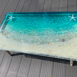 センターテーブル ターコイズブルームーンのビーチ  波打ち際のシェルやスターフィッシュ  minamo 3枚目の画像