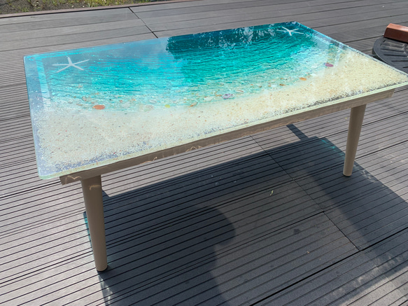 センターテーブル ターコイズブルームーンのビーチ  波打ち際のシェルやスターフィッシュ  minamo 7枚目の画像