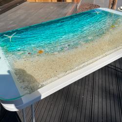 折りたたみガラスセンターテーブル　ターコイズブルームーンビーチ   珊瑚のラグーン 8枚目の画像