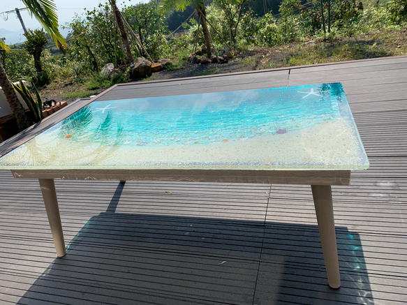 chekoマル様専用　センターテーブル ターコイズブルームーンのビーチ  ホヌ&イルカのラグーン　minamo 3枚目の画像