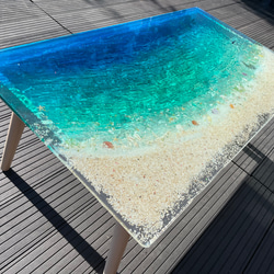 センターテーブル エメラルドブルーのムーンビーチ  波打ち際のシェル　minamo 1枚目の画像