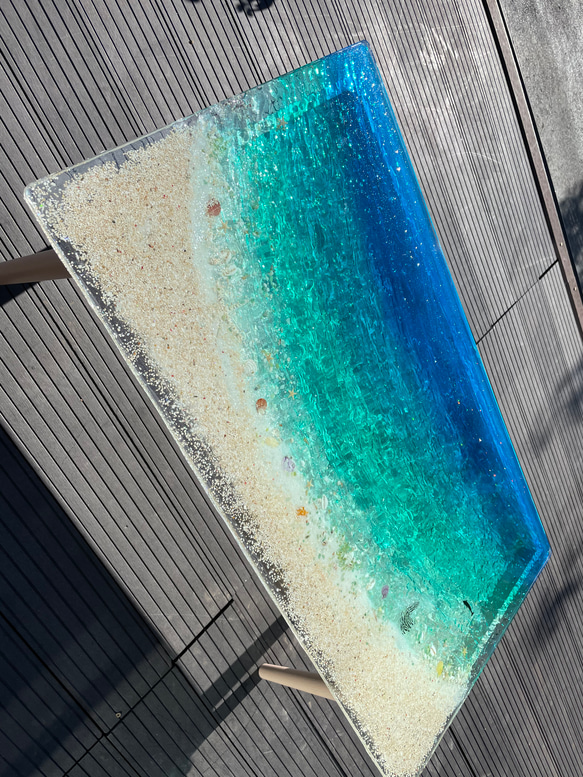 間も無く終了　センターテーブル エメラルドブルーのムーンビーチ  波打ち際のシェル　minamo 2枚目の画像