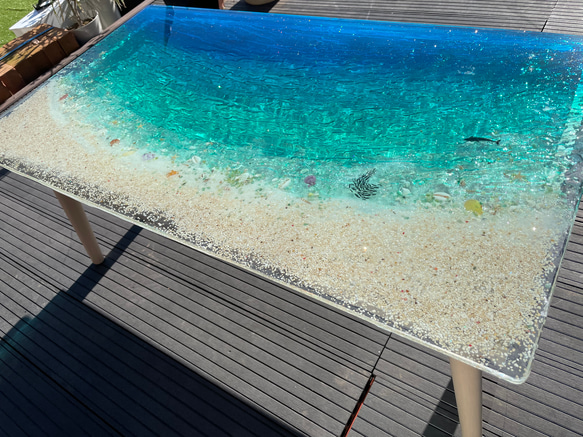 間も無く終了　センターテーブル エメラルドブルーのムーンビーチ  波打ち際のシェル　minamo 3枚目の画像