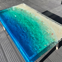 間も無く終了　センターテーブル エメラルドブルーのムーンビーチ  波打ち際のシェル　minamo 5枚目の画像