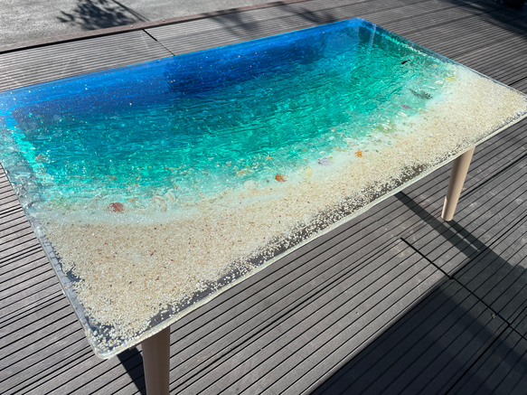センターテーブル エメラルドブルーのムーンビーチ  波打ち際のシェル　minamo 7枚目の画像