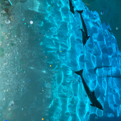 新作　ホワイトビーチ　イルカの親子　ガラスサイドテーブル丸 〜Minamo〜 5枚目の画像