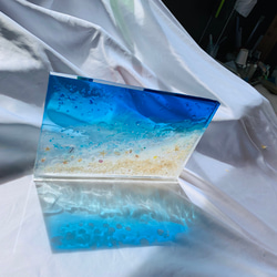 ゆう様専用　インテリアパネル 夜光虫　瑠璃色の海の  立てかけパネル39×25 4枚目の画像