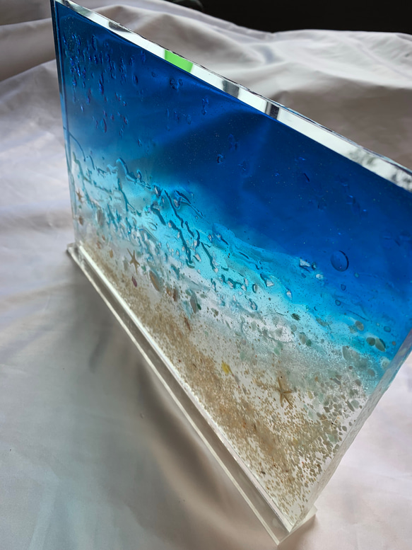 ゆう様専用　インテリアパネル 夜光虫　瑠璃色の海の  立てかけパネル39×25 8枚目の画像