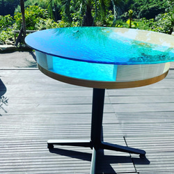 新作　ガラスカフェテーブル　ドルフィンブルー　ホワイトビーチ 3枚目の画像