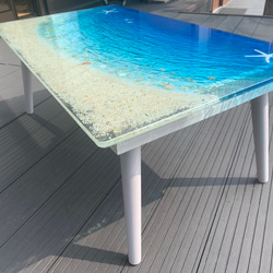 あすか様専用　センターテーブル ブルームーンビーチ  波打ち際のシェルやスターフィッシュ  とホヌ　minamo 2枚目の画像