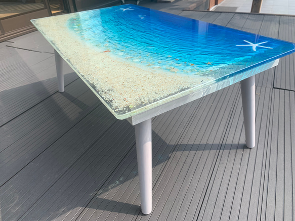 あすか様専用　センターテーブル ブルームーンビーチ  波打ち際のシェルやスターフィッシュ  とホヌ　minamo 2枚目の画像