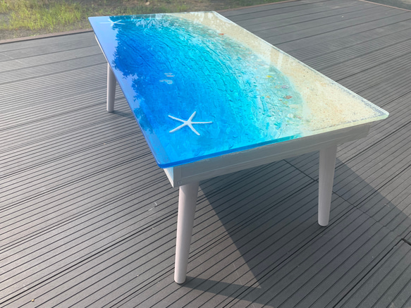 あすか様専用　センターテーブル ブルームーンビーチ  波打ち際のシェルやスターフィッシュ  とホヌ　minamo 3枚目の画像