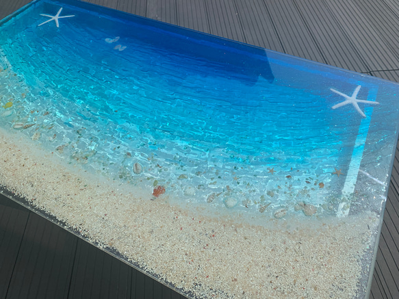 あすか様専用　センターテーブル ブルームーンビーチ  波打ち際のシェルやスターフィッシュ  とホヌ　minamo 4枚目の画像