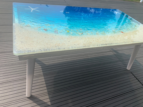 あすか様専用　センターテーブル ブルームーンビーチ  波打ち際のシェルやスターフィッシュ  とホヌ　minamo 6枚目の画像