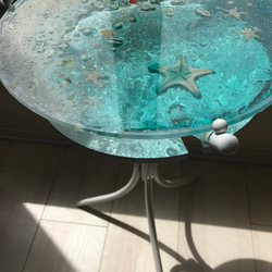 エメラルドグリーン ムーンビーチ ミニ   波紋ガラスサイドテーブル丸 2枚目の画像