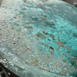 エメラルドグリーン ムーンビーチ ミニ   波紋ガラスサイドテーブル丸 4枚目の画像