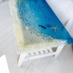 ガラスセンターテーブル ブルームーンビーチ 青いビーチと珊瑚やスターフィッシュと貝たち 4枚目の画像