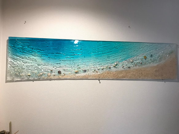 壁掛けパネル ターコイズブルームーンビーチmimamo 海 砂浜 波打ち際 110cm×25cm 4枚目の画像