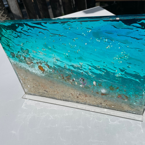 インテリアートパネル ターコイズブルーシー 立てかけパネル 水面 波紋