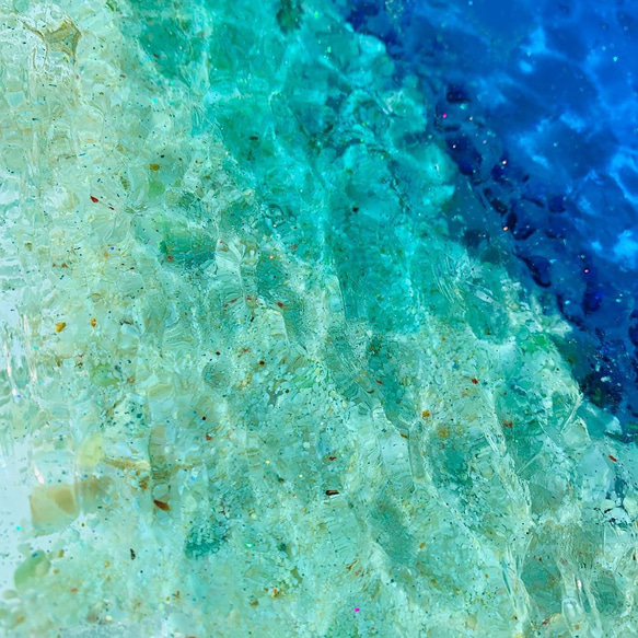 展示用アートトレイ ブルーシー ドロップオフ クリアトレイ 仕器 水面 波紋 海 珊瑚礁 オルゴナイト 4枚目の画像