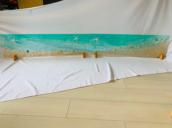 かず様専用  壁掛けパネルスタンド ブルーシーのビーチ mimamo90×25 2セット 4枚目の画像