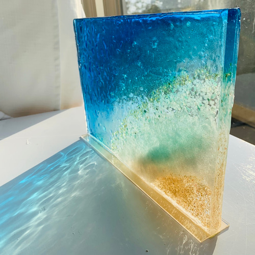 インテリアアートパネル ブルーコーナー 立てかけパネル 海 サンゴ礁