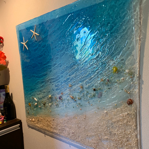 壁飾りアートパネル ブルーシーのビーチ 砂浜 水面80×70 その他