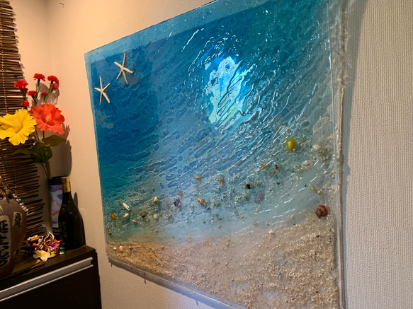 壁飾りアートパネル ブルーシーのビーチ 砂浜 水面80×70 その他