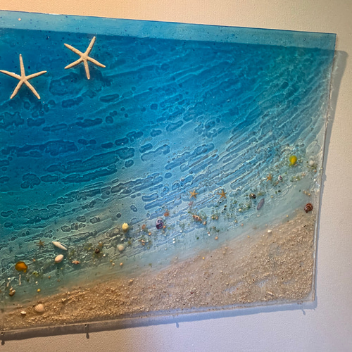 壁飾りアートパネル ブルーシーのビーチ 砂浜 水面80×70 その他