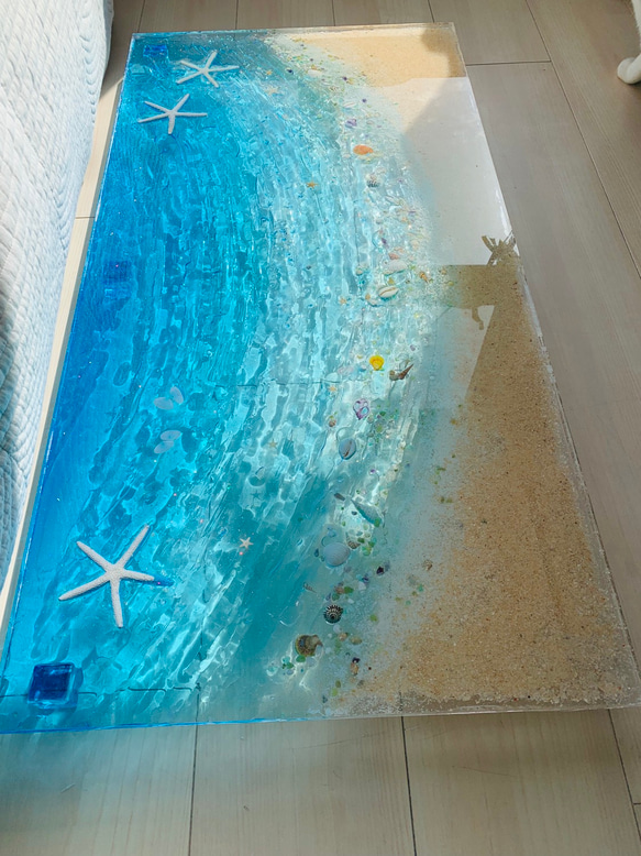 おぐりんさま専用 折りたたみガラスセンターテーブル ロングビーチ   光るビーチ 珊瑚のラグーン  ブルーシー 3枚目の画像