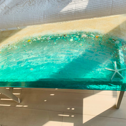 センターテーブル エメラルドグリーンのビーチ  波打ち際のシェルやスターフィッシュ  minamo 3枚目の画像