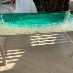 センターテーブル エメラルドグリーンのビーチ  波打ち際のシェルやスターフィッシュ  minamo 5枚目の画像