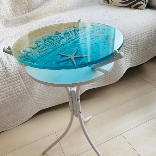 ブルームーンビーチ 夜光虫 ガラスサイドテーブル丸 〜Minamo〜 サイド  