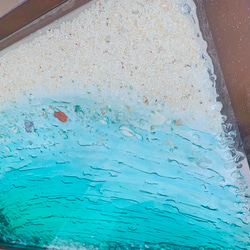 折りたたみガラスセンターテーブル   エメラルドグリーンムーンビーチ 波紋 水面 揺らめきの海 5枚目の画像