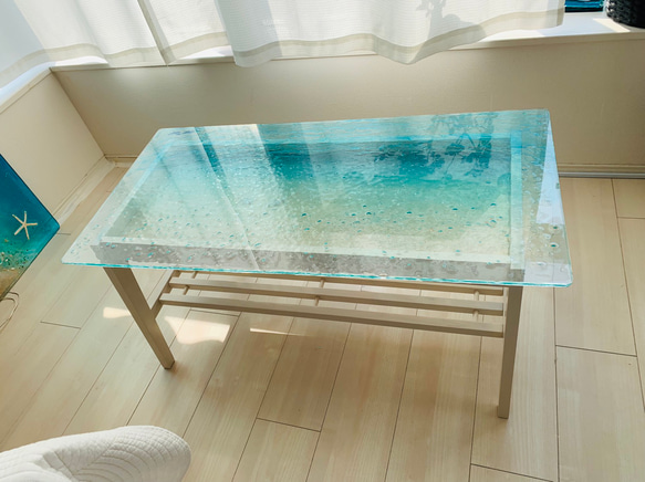 新作！センターテーブル  モルジブの海 ハウスリーフ  コバンアジ 波紋 水面 水中 4枚目の画像