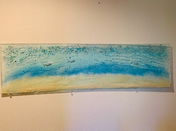 壁掛けパネル  浅瀬のハウスリーフとコバンアジ 90×25 海 砂浜 夏 壁飾り 3枚目の画像