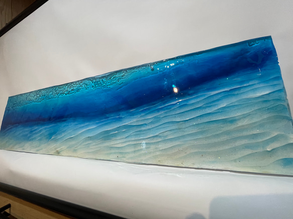 壁飾りパネル  120cm×30cm白い砂浜 砂紋とブルーシー 青い海 1枚目の画像