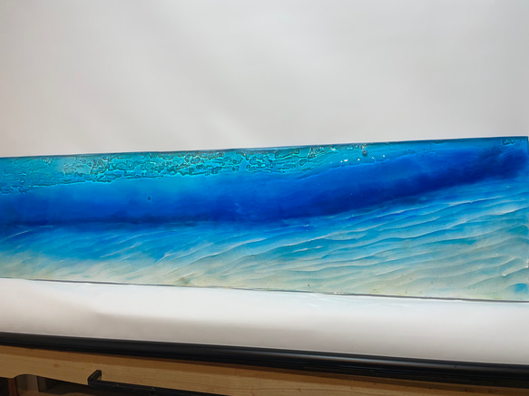 壁飾りパネル  120cm×30cm白い砂浜 砂紋とブルーシー 青い海 2枚目の画像