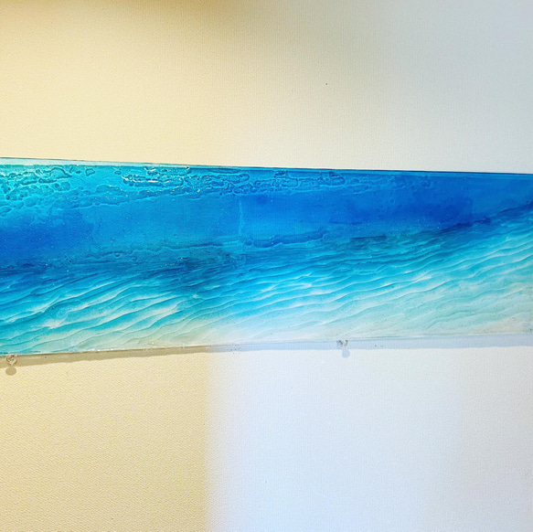 壁飾りパネル  120cm×30cm白い砂浜 砂紋とブルーシー 青い海 3枚目の画像