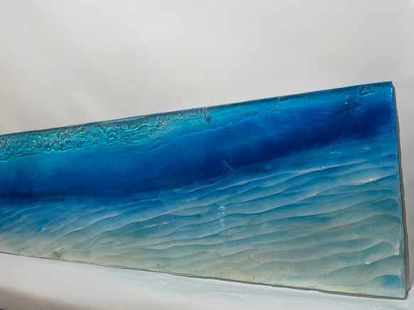 壁飾りパネル  120cm×30cm白い砂浜 砂紋とブルーシー 青い海 6枚目の画像