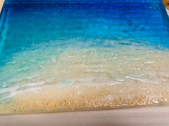 展示用アートトレイ 砂浜とブルーシー  クリアトレイ 仕器 水面 波紋 海 7枚目の画像