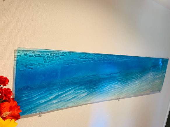 壁掛けディスプレイパネル　 120cm×45cm白い砂浜 砂紋とブルーシー 青い海 1枚目の画像