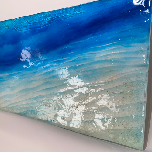 壁掛けディスプレイパネル 120cm×50cm白い砂浜 砂紋とブルーシー 青い