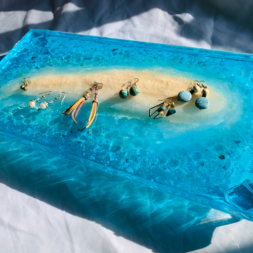 宏*様 海の置き物　インテリア雑貨　アート　アクセサリートレイ　夏　珊瑚　貝殻 ディスプレイアートトレイ ロング 名も無き島 アクセサリー